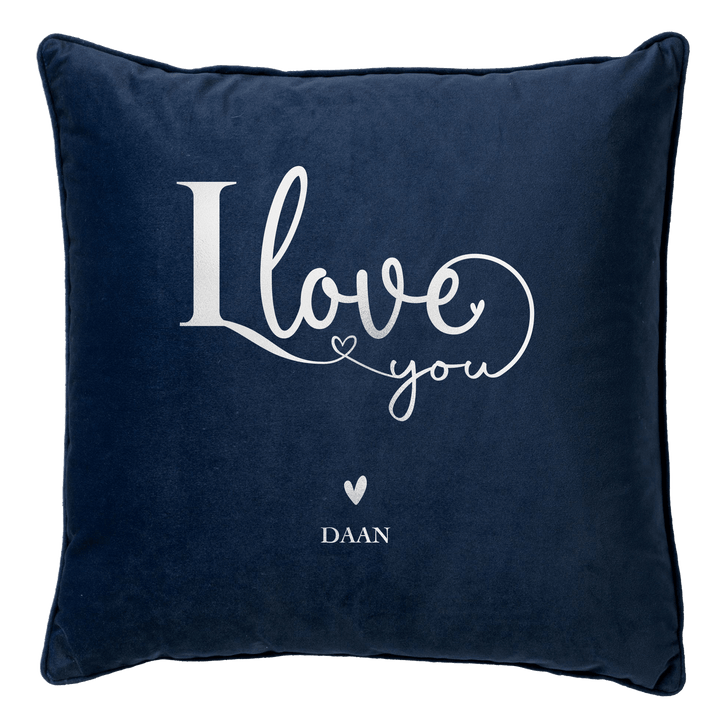"I Love you" kussen - Blauw