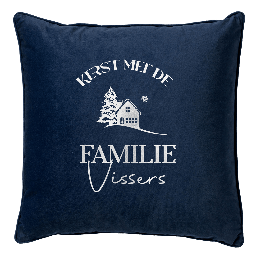 Kerst met familie....." kussen - Blauw