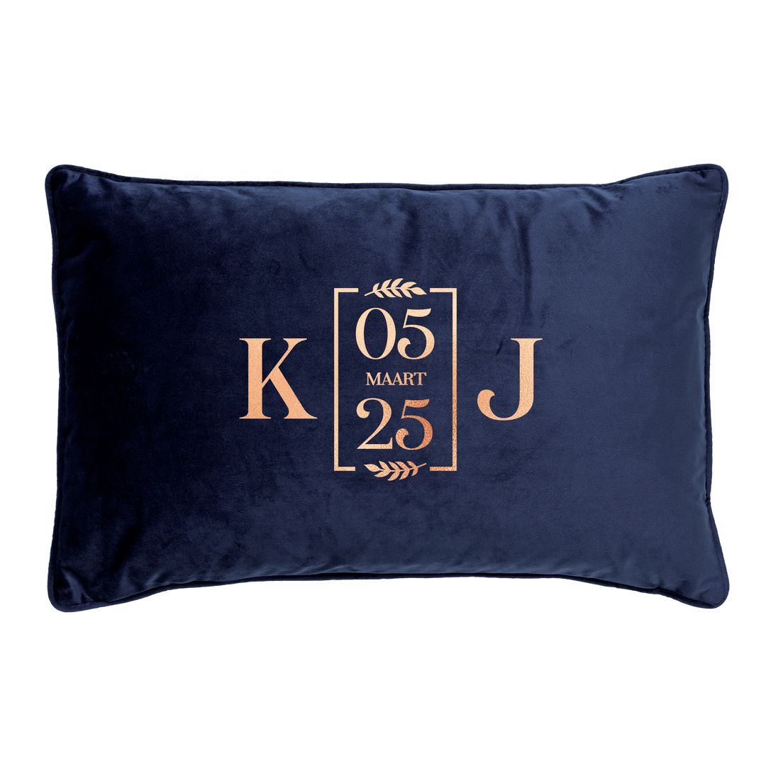 Initialen en datum kussen Blauw - Cravity